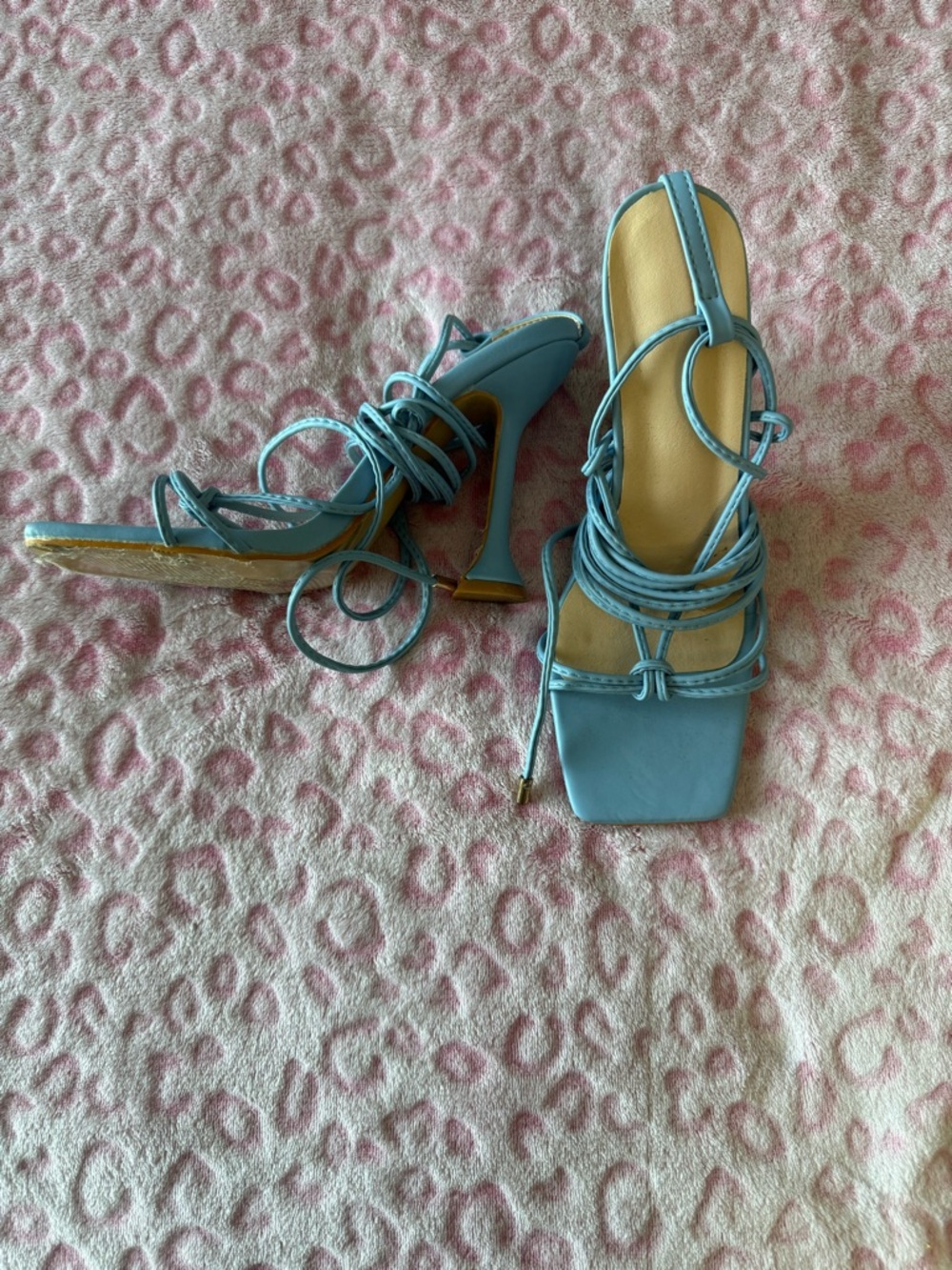 SHEIN Sky Blue Strappy Square-Toe Heeled Sandals